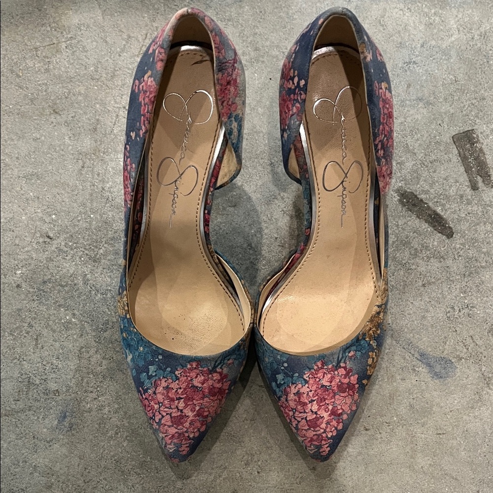 Jessica Simpson Floral Heels in Blue and Pink
